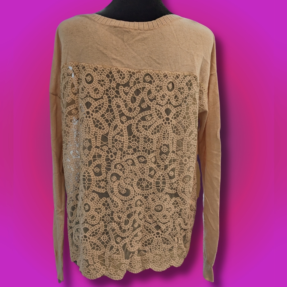American Eagle Soft Knit Sweater sheer Lace Embroidered back size medium